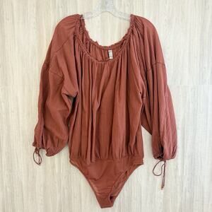 Free People intimately Bodysuit Large Sundown Balloon Sleeve Boho Peasant Mesh